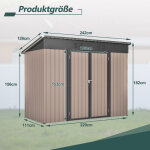 Abri de jardin m�tal avec fondation m�tallique et 2 portes, toit inclin�, �tanche, 242x126x182 cm, marron ...