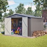 Abri de jardin m�tal xxl 300 x 252 x 191 cm ? 6, 91 m�, anthracite, toit pignon, portes coulissantes ...