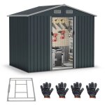 Abri de jardin avec toit inclin et portes coulissantes, 4 arations, base au sol, pour jardin, arrire ...