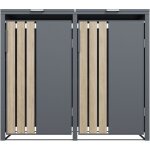 Abri poubelles 2 bacs gris imitation bois ? acier galvanis� avec v�rins � gaz