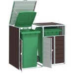 [abri � poubelles] rangement roulettes 2 bacs acier 240l marron 144x81x113 cm