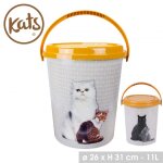 Seau  croquettes hermtique dcor chats - gris et jaune - plastique - d 26 x h 31 cm - 11l - livraison ...