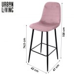 Ac - deco - tabouret de bar velours avec dossier 'inoui' - rose - l 42 x p 47 x h 108 cm - livraison ...
