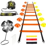 Accessoires d'entra�nement de football - �chelle d'agilit� de 6 m, 12 c�nes orange / jaune, 4 piquets ...