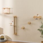 Accessoires muraux 4 en 1 pour chat etag�res murales pour chat avec arbre � chat � 3 niveaux hamac griffoir ...