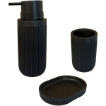 Accessoires de salle de bain relaxdays, 3 pi�ces, porte - savon, distributeur de savon, gobelet, polyresine, ...