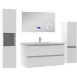Acezanble - ensemble meuble 100 cm blanc avec 2 tiroirs  fermeture automatique, lavabo cramique + miroir ...