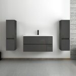 Acezanble - ensemble meuble salle de bain 100 cm anthracite brillant avec 2 tiroirs  fermeture automatique, ...