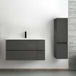 Acezanble - ensemble meuble salle de bain 100 cm anthracite brillant avec 2 tiroirs  fermeture automatique, ...