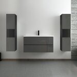 Acezanble - ensemble meuble salle de bain 100 cm anthracite brillant avec 2 tiroirs à fermeture automatique, ... Acezanble - ensemble meuble salle de bain 100 cm anthracite brillant avec 2 tiroirs à fermeture automatique, ...