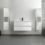 Acezanble - ensemble meuble salle de bain 100 cm blanc brillant avec 2 tiroirs  fermeture automatique, ...