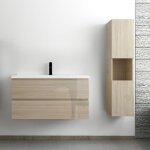 Acezanble - ensemble meuble salle de bain 100 cm chne wotan brillant avec 2 tiroirs  fermeture automatique, ...