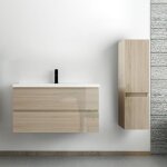 Acezanble - ensemble meuble salle de bain 100 cm chêne wotan brillant avec 2 tiroirs à fermeture automatique, ... Acezanble - ensemble meuble salle de bain 100 cm chêne wotan brillant avec 2 tiroirs à fermeture automatique, ...