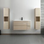 Acezanble - ensemble meuble salle de bain 100 cm chne wotan brillant avec 2 tiroirs  fermeture automatique, ...