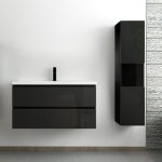 Acezanble - ensemble meuble salle de bain 100 cm noir brillant avec 2 tiroirs  fermeture automatique, ...