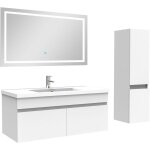 Acezanble - ensemble meuble salle de bain 100cm simple vasque avec colonne + miroir 3 couleurs blanc