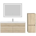 Acezanble - ensemble meubles salle de bain 100cm vasque et colonne et miroir led chne wotan