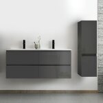 Acezanble - ensemble meuble salle de bain 120 cm anthracite brillant avec 4 tiroirs  fermeture automatique, ...