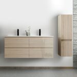 Acezanble - ensemble meuble salle de bain 120 cm chne wotan brillant avec 4 tiroirs  fermeture automatique, ...