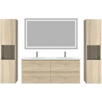 Acezanble - ensemble meubles salle de bain 120cm 4 tiroirs double vasque + colonne + miroir led chne ...