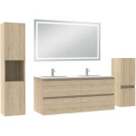 Acezanble - ensemble meuble salle de bain 120cm avec colonne et miroir mural lumineux 3 couleurs ch�ne ...