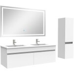 Acezanble - ensemble meuble salle de bain 120cm double vasque avec colonne + miroir 3 couleurs blanc