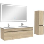Acezanble - ensemble meuble salle de bain 120cm double vasque avec colonne + miroir 3 couleurs chne ...