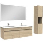 Acezanble - ensemble meuble salle de bain 120cm avec vasque + colonne + miroir lumineux dimmable chêne ... Acezanble - ensemble meuble salle de bain 120cm avec vasque + colonne + miroir lumineux dimmable chêne ...