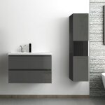 Acezanble - ensemble meuble salle de bain 80 cm anthracite brillant avec 2 tiroirs � fermeture automatique, ...