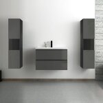 Acezanble - ensemble meuble salle de bain 80 cm anthracite brillant avec 2 tiroirs  fermeture automatique, ...