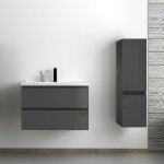 Acezanble ensemble meuble salle de bain 80 cm anthracite brillant avec 2 tiroirs  fermeture automatique, ...