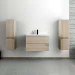 Acezanble ensemble meuble salle de bain 80 cm ch�ne wotan brillant avec 2 tiroirs � fermeture automatique, ...