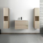 Acezanble ensemble meuble salle de bain 80 cm chne wotan brillant avec 2 tiroirs  fermeture automatique, ...