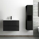 Acezanble - ensemble meuble salle de bain 80 cm noir brillant avec 2 tiroirs  fermeture automatique, ...