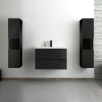 Acezanble ensemble meuble salle de bain 80 cm noir brillant avec 2 tiroirs  fermeture automatique, lavabo ...