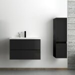 Acezanble - ensemble meuble salle de bain 80 cm noir brillant avec 2 tiroirs  fermeture automatique, ...