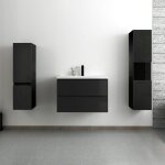 Acezanble - ensemble meuble salle de bain 80 cm noir brillant avec 2 tiroirs � fermeture automatique, ...