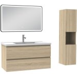 Acezanble meuble salle de bain 100cm avec colonne + miroir 3 couleurs ch�ne wotan