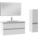 Acezanble meuble salle de bain 100cm simple vasque avec colonne + miroir 3 couleurs blanc