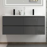 Acezanble - meuble salle de bain 120cm anthracite brillant avec 4 tiroirs à fermeture automatique et ... Acezanble - meuble salle de bain 120cm anthracite brillant avec 4 tiroirs à fermeture automatique et ...