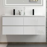 Acezanble - meuble salle de bain 120cm blanc brillant avec 4 tiroirs à fermeture automatique et double ... Acezanble - meuble salle de bain 120cm blanc brillant avec 4 tiroirs à fermeture automatique et double ...
