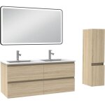 Acezanble meuble salle de bain 120cm double vasque avec colonne + miroir 3 couleurs ch�ne wotan