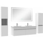 Acezanble - meuble salle de bain 120cm double vasque + colonne + miroir lumineux blanc