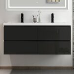 Acezanble - meuble salle de bain 120cm noir brillant avec 4 tiroirs  fermeture automatique et double ...