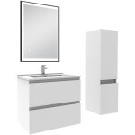 Acezanble - meuble salle de bain 60cm simple vasque avec colonne et miroir 3 couleurs blanc