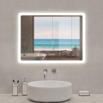 Acezanble - miroir lumineux rectangulaire 80 x 60cm, bluetooth + 3 couleurs + dimmable + horloge + anti ...