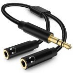 Adaptateur jack audio st�r�o, 3, 5mm st�r�o jack c�ble adaptateur casque, jack splitter compatible avec ...