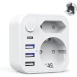 Adaptateur prise anglaise vers france type g multiprise avec interrupteur, 3 usb et 1 usb c, adaptateur ...