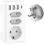 Adaptateur voyage 6 en 1 avec 3 usb et usb - c adaptateur france vers uk prise anglaise adaptateur uk ...