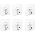 Adhesive hooks - 6 pack transparent self adhesive sticky hooks 5kg (max) for hanging bathroom kitchen ...